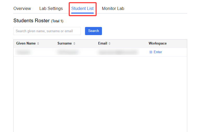 Student list tab on lab page (individual lab type)